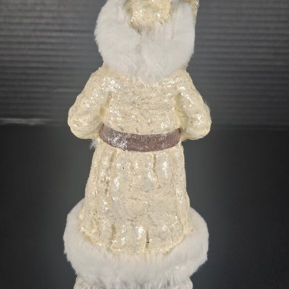Vintage Ivory Resin Glitter Coat And White Fur Trim Santa Holding An Ivory Tree - Picture 4 of 10